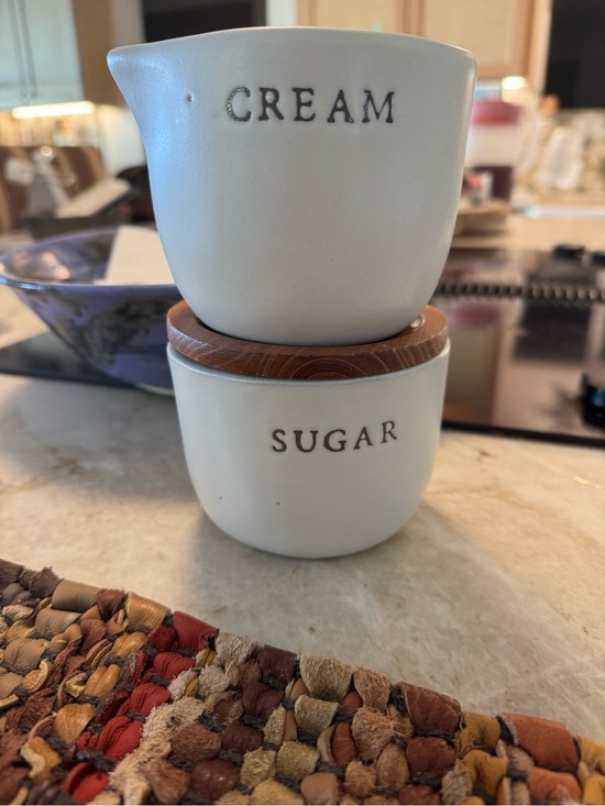 Magnolia Other - Magnolia White Stoneware Hearth and Hand Cream & Sugar Set with Wood Lid